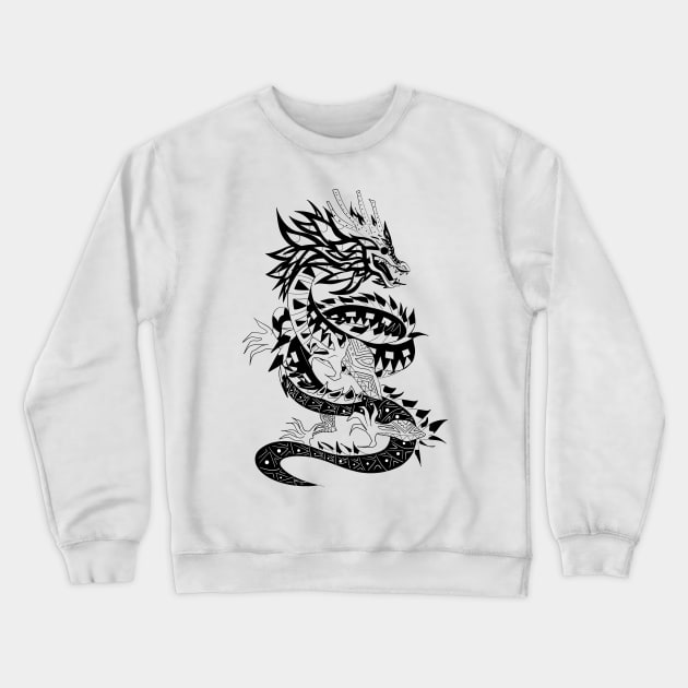 black dragon in ecopop mandala zentangle totonac arts wallpaper Crewneck Sweatshirt by jorge_lebeau